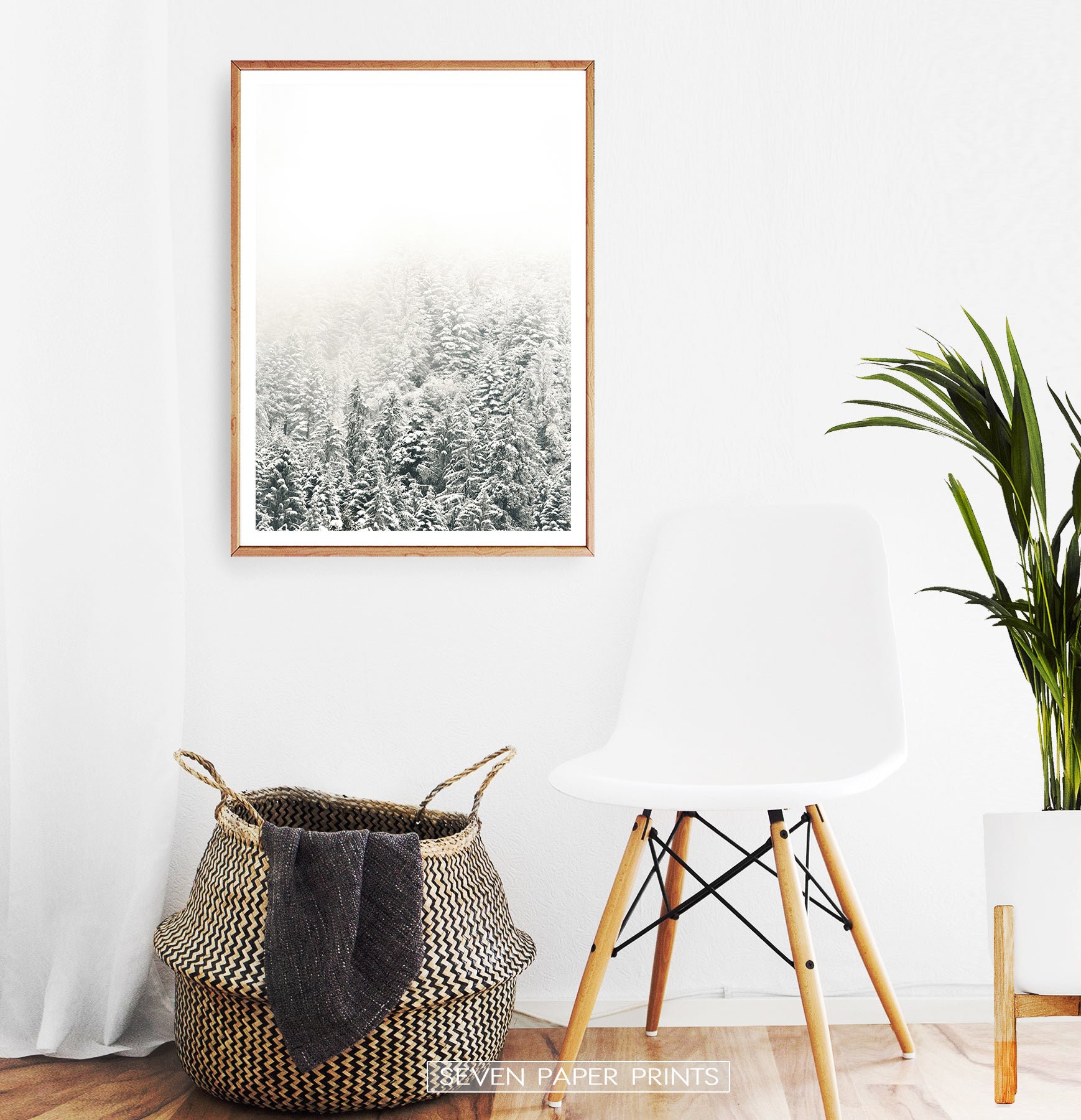 Wooden-framed Snowy Branches Spruce Forest Photo Wall Art