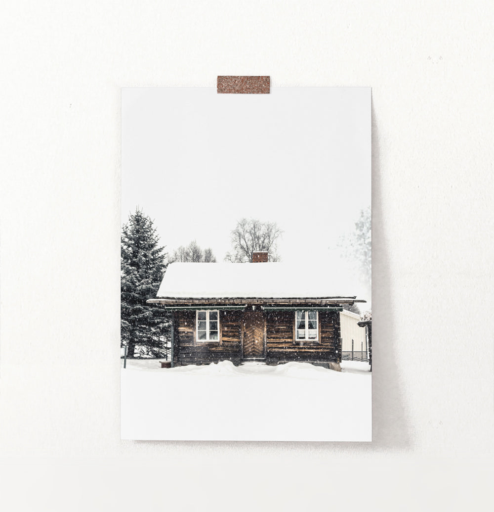 Wooden Cabin Covered in Snow Poster