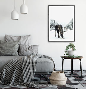 Black-framed Moose On a Snowy Country Road Photo Wall Decor