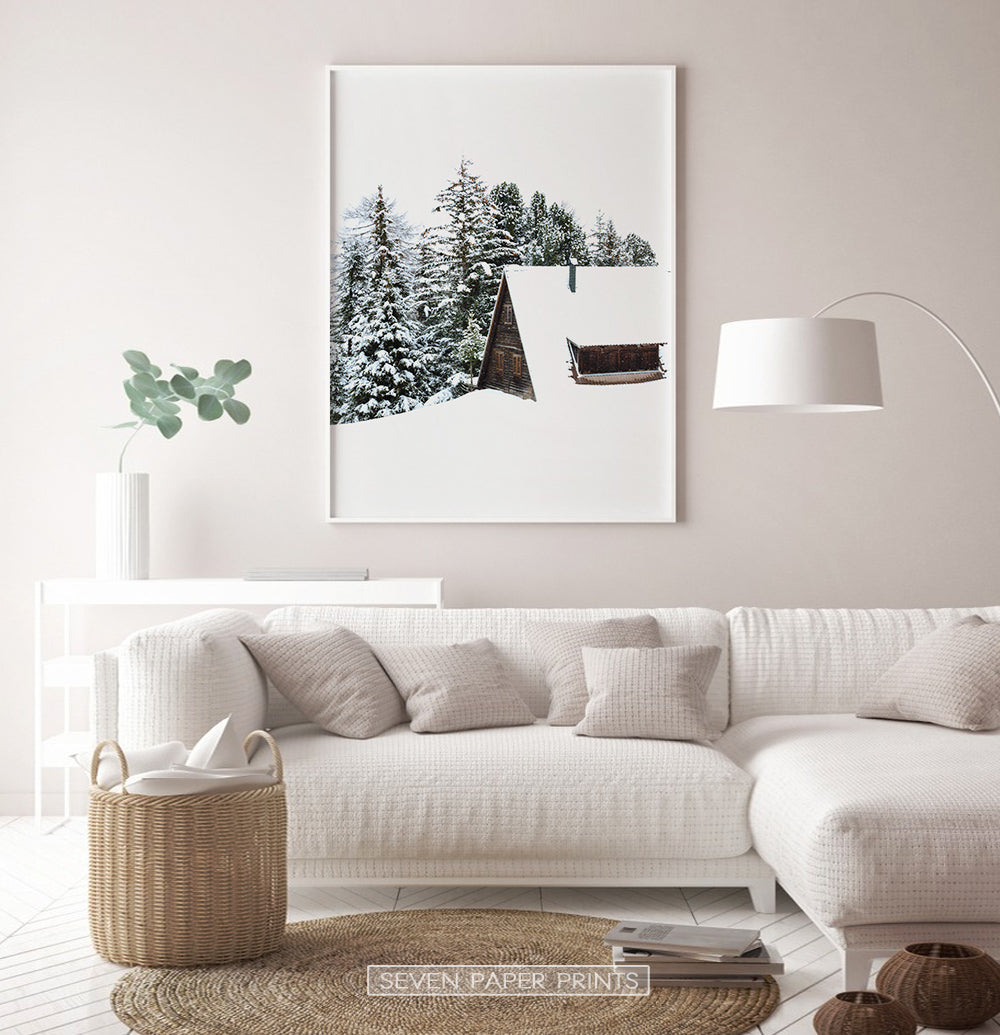 White-framed Snowy House In A Winter Forest Poster