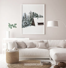 Load image into Gallery viewer, White-framed Snowy House In A Winter Forest Poster
