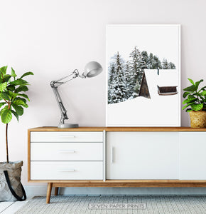 White-framed Snowy House In A Winter Forest Poster