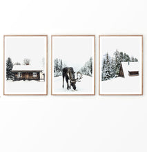 Load image into Gallery viewer, Christmas Decor With Moose Cabin and Barn Set of 3
