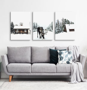 Moose winter and winter nature set of 3 canvases #161