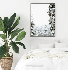 Gray-framed Covered In Snow Forest Clearing Wall Art