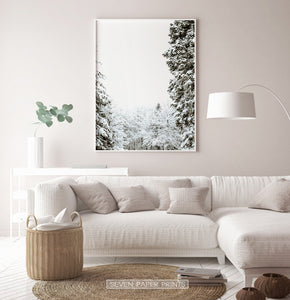 White-framed Covered In Snow Forest Clearing Wall Art
