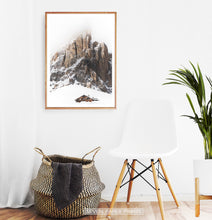 Load image into Gallery viewer, Wooden-framed Snowy House Under A Cliff In The Mountains Wall Art
