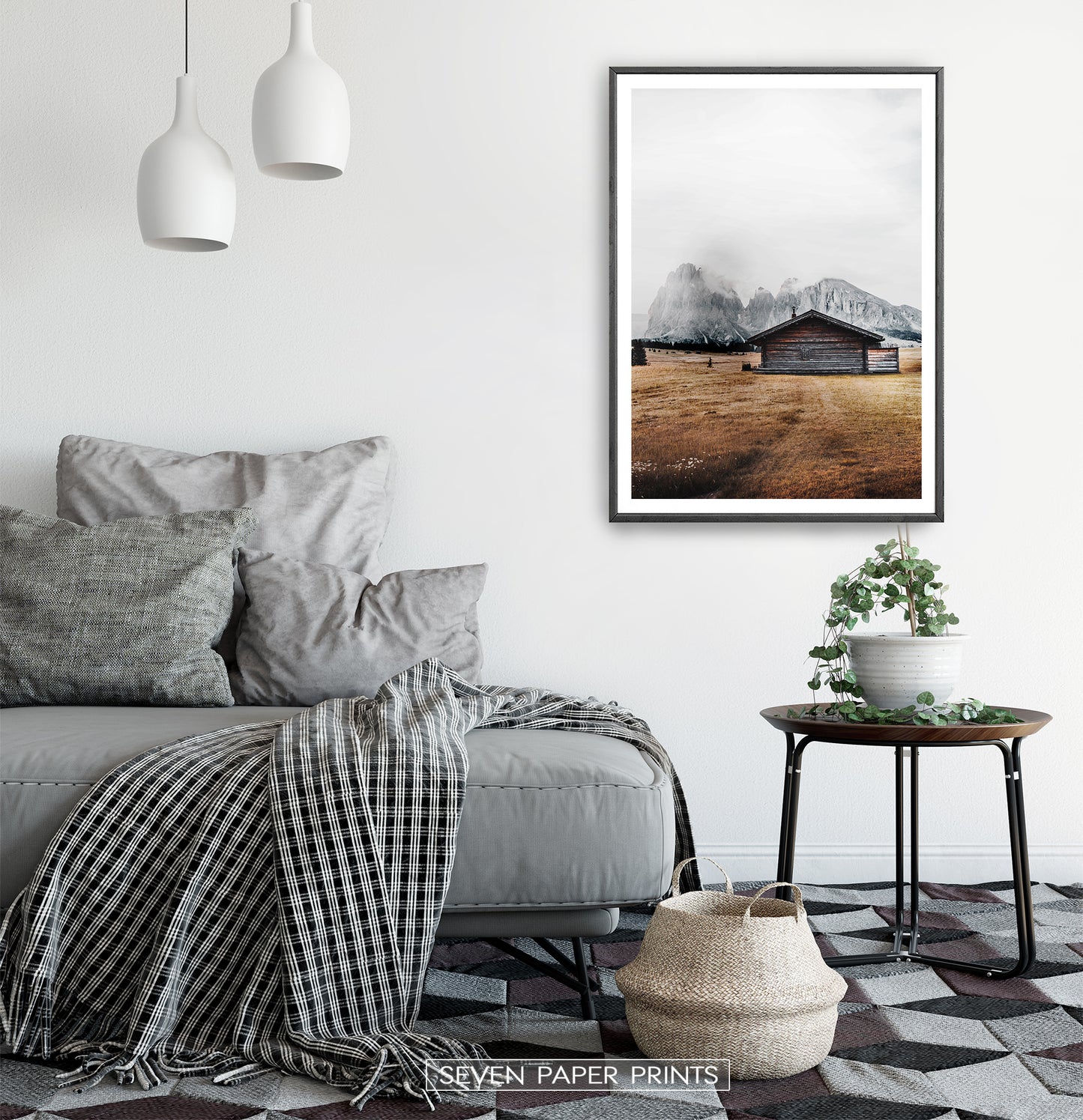 Black-framed in a white&gray bedroom