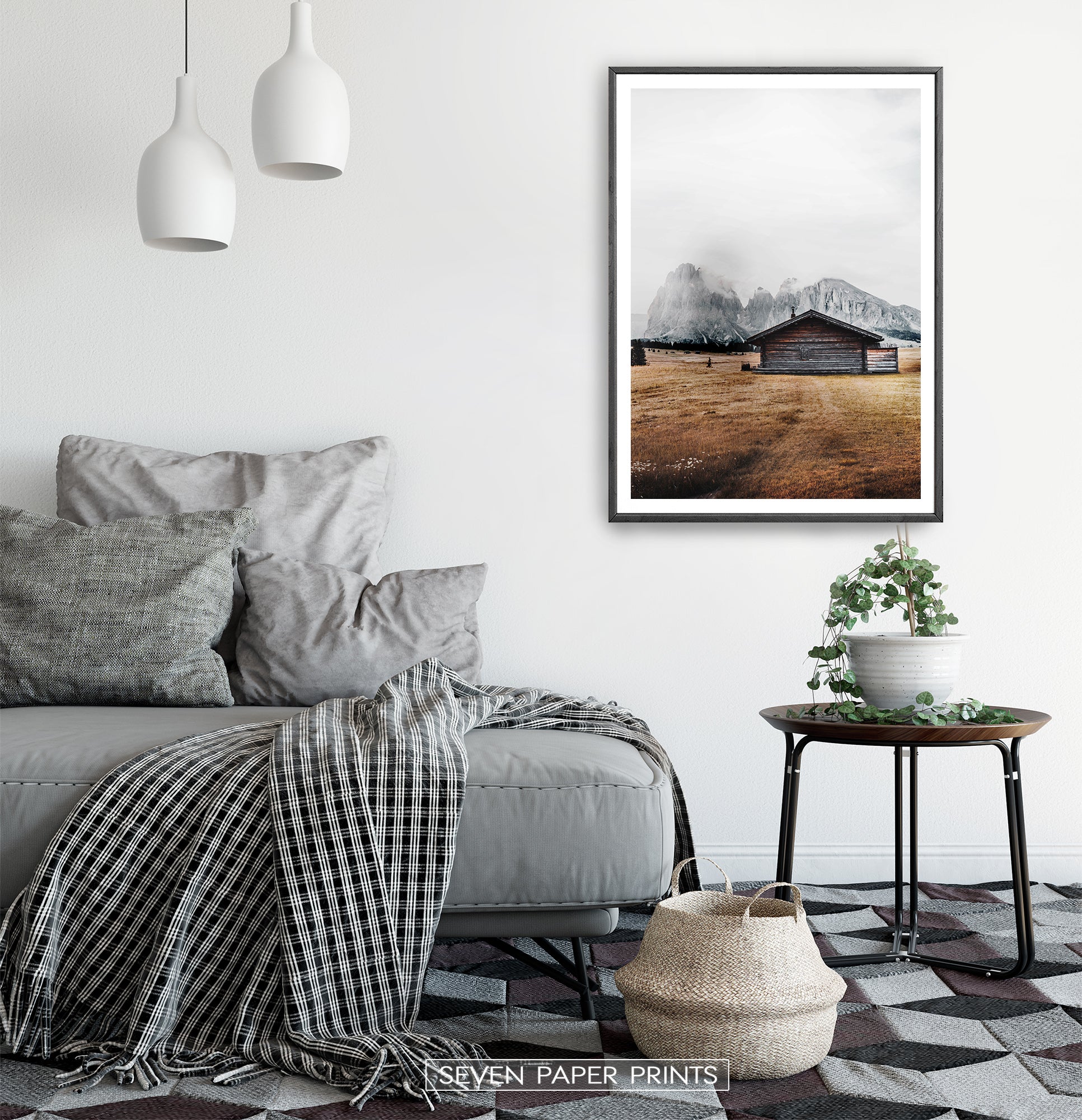 Black-framed in a white&gray bedroom