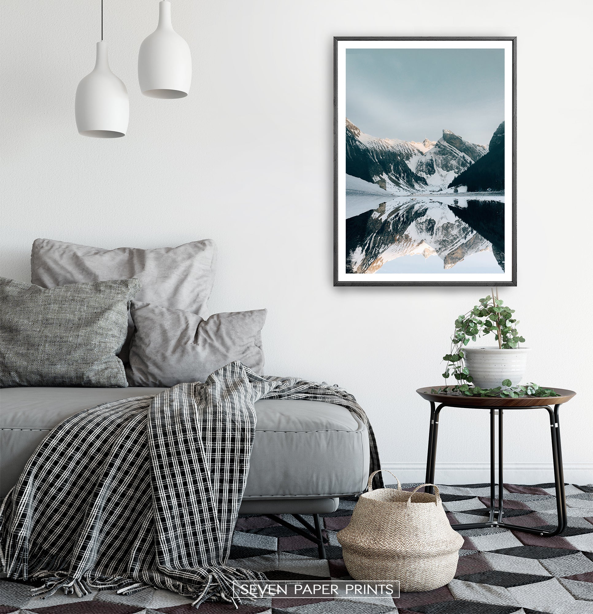 Black-framed in a white&gray bedroom