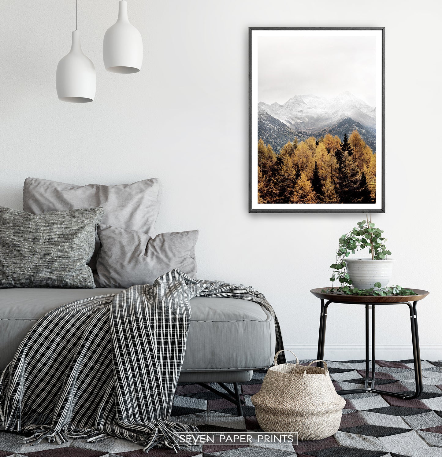 Black-framed in a white&gray bedroom
