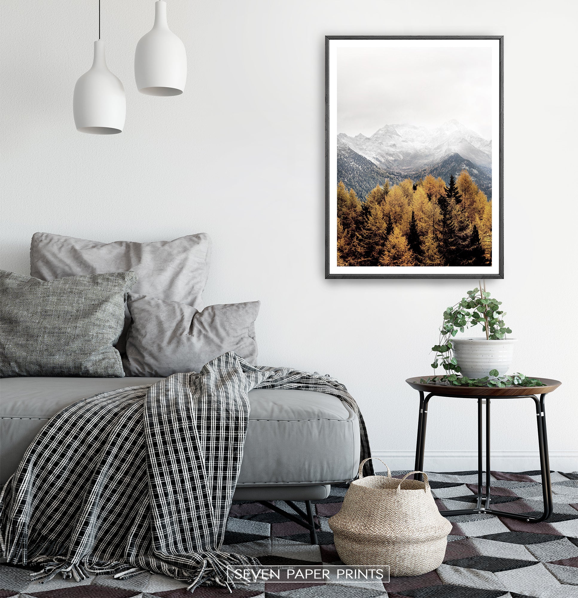 Black-framed in a white&gray bedroom