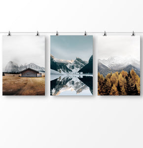 Set of 3 Mountain Landscape, Snowy Mountain Print, Foggy Mountains, Canada Travel, Lake Mountain Poster, Nature Landscape, Foggy Mountains