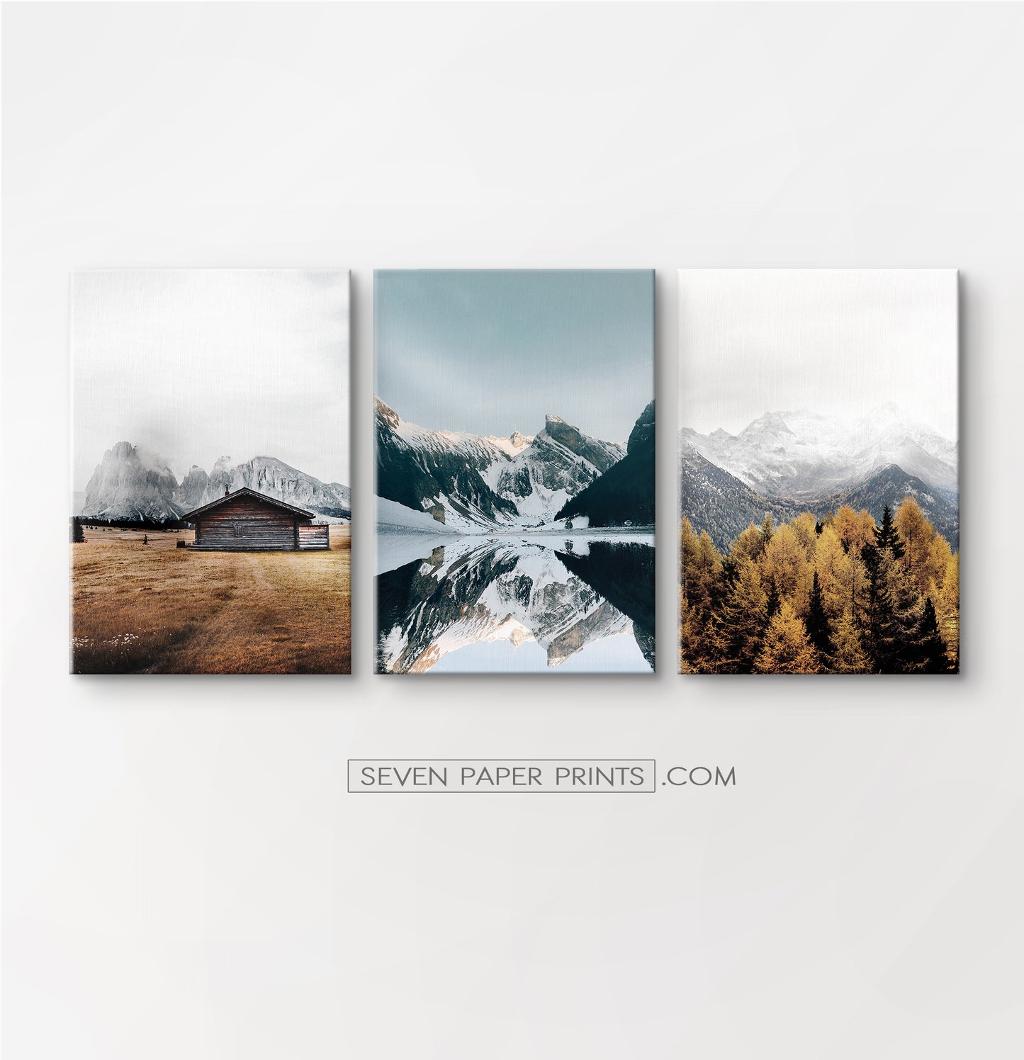 Mountains and autumn field. Canvas set of 3 #166