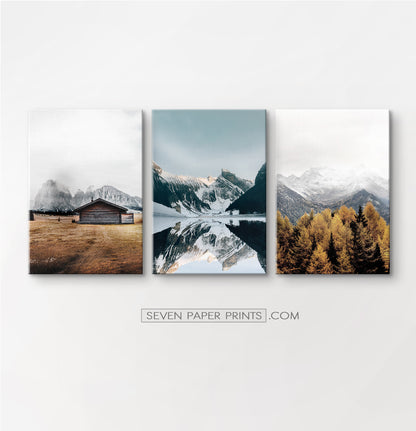 Mountains and autumn field. Canvas set of 3 #166