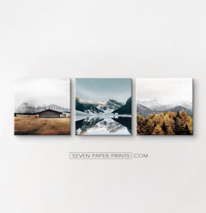 Mountains and autumn field. Canvas set of 3 #166