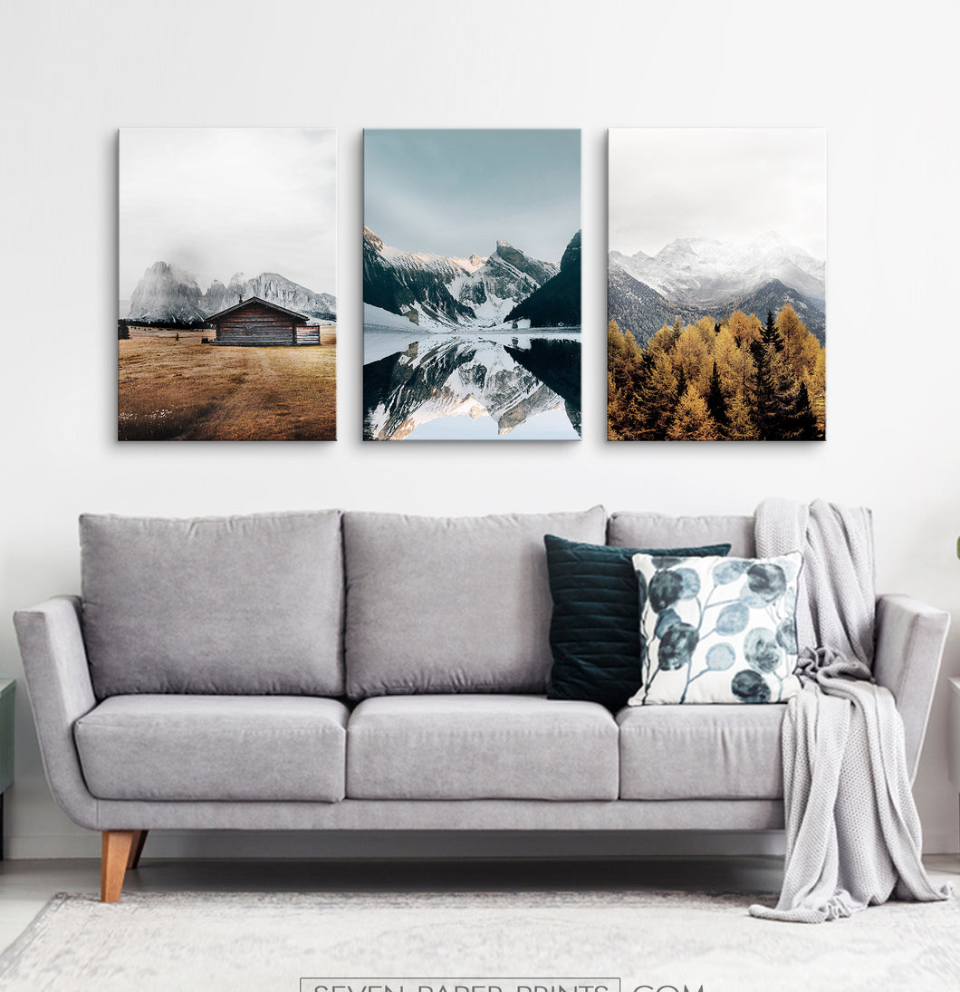 Mountains and autumn field. Canvas set of 3 #166
