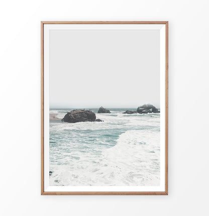 Coastal Wall Art with Ocean Beach and Rocks in the waves