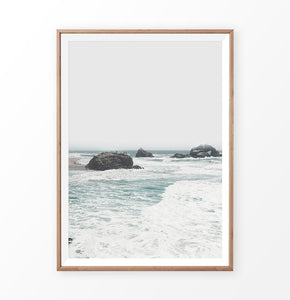 Coastal Wall Art with Ocean Beach and Rocks in the waves