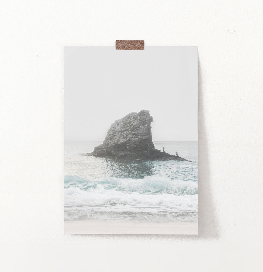 Coastal Rock Sea Wall Art with Beach Waves