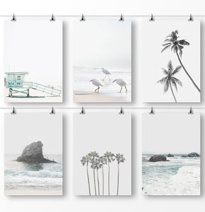 Gray Coastal Wall Art, Set of 6 Prints, Beach Photography, Sad Ocean Pictures