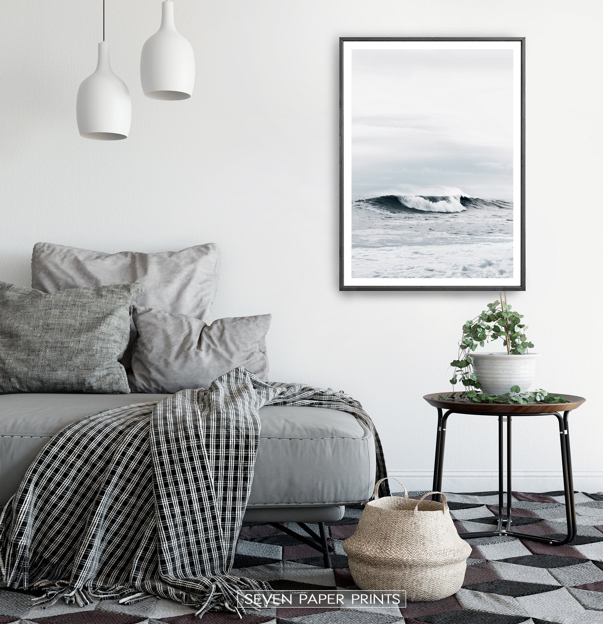 High Ocean Waves Surf Photography on Sofa