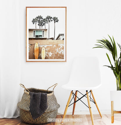 Beach House with Surfboards Wall Art
