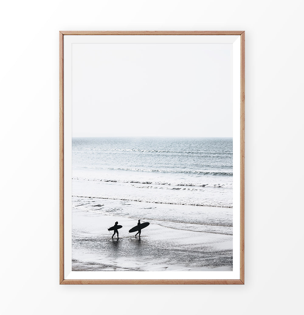 Black and White Surfers Photo Print