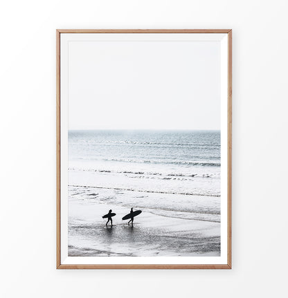 Surfers walking toward the ocean. Coastal Beach Decor