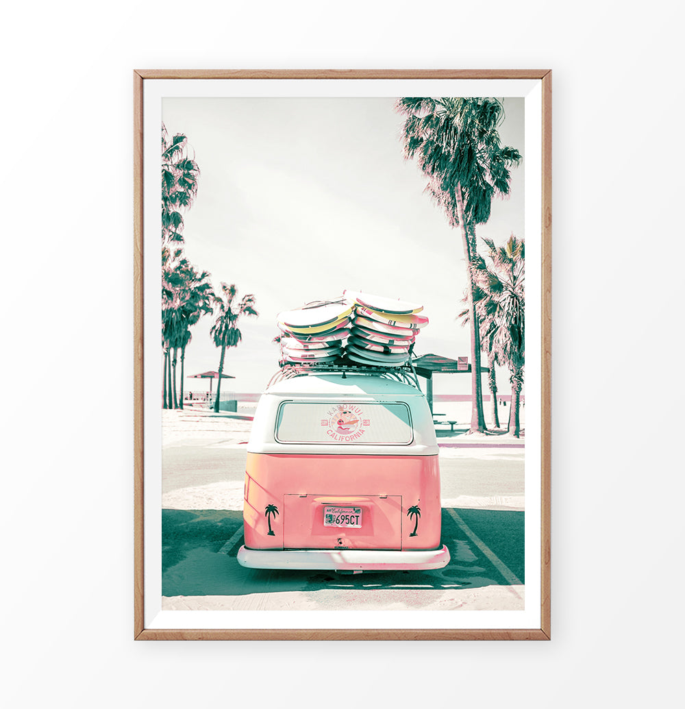 Retro Bus Wall Art with Surfboards and Coastal Palm Trees – Seven