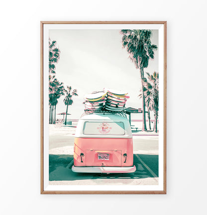 Pastel VW Combi print. Tropical travel wall art