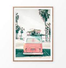Load image into Gallery viewer, Pastel VW Combi print. Tropical travel wall art
