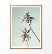 Load image into Gallery viewer, Palm Tree Poster. Turquoise sky, golden leaves
