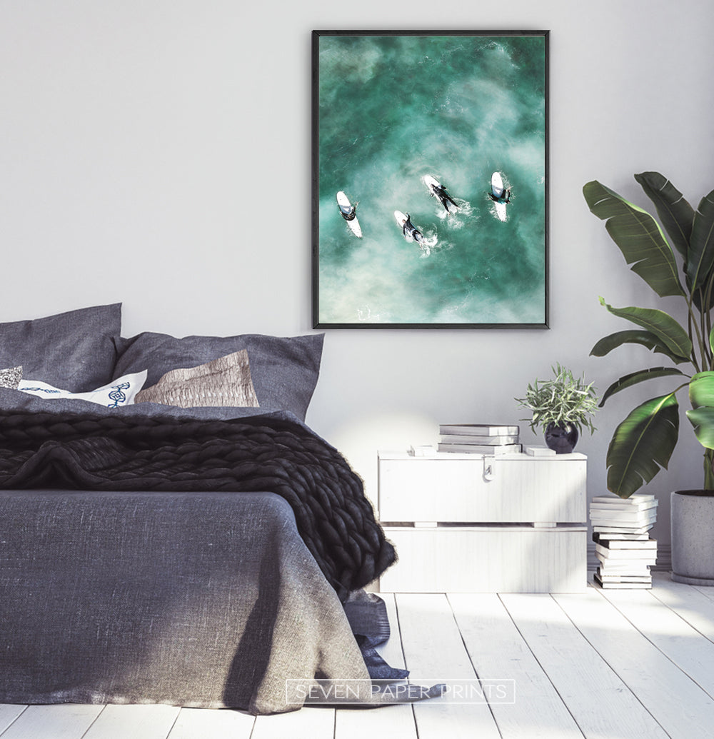 Bedroom Wall Decor with surfers lying on surfboards