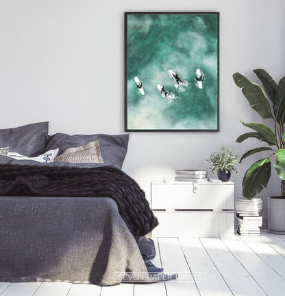 Bedroom Wall Decor with surfers lying on surfboards
