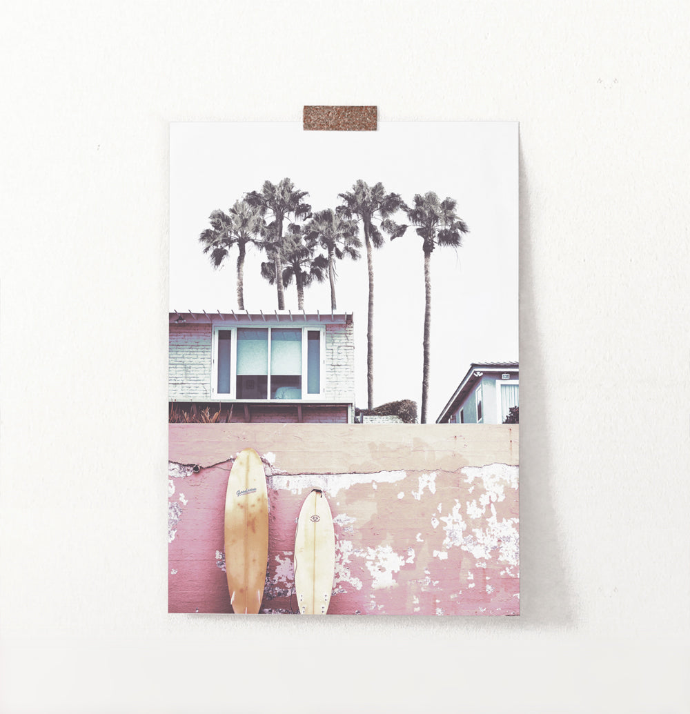 Coastal Surf Print with Palm Trees
