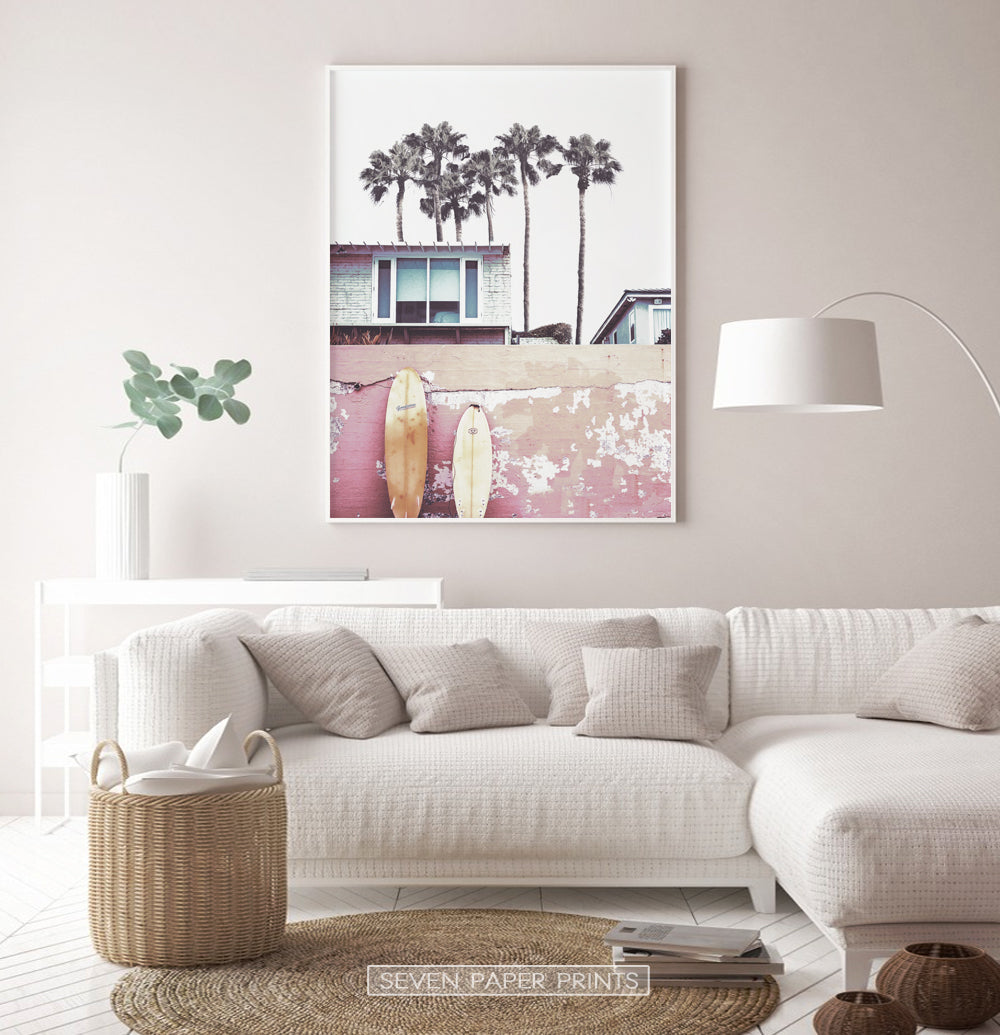 Beach House with Surfboards Wall Art