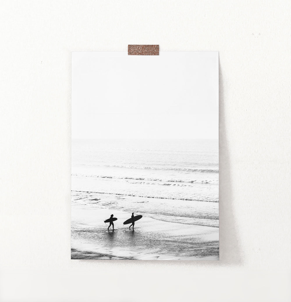 Black and White Surfers Photo Print