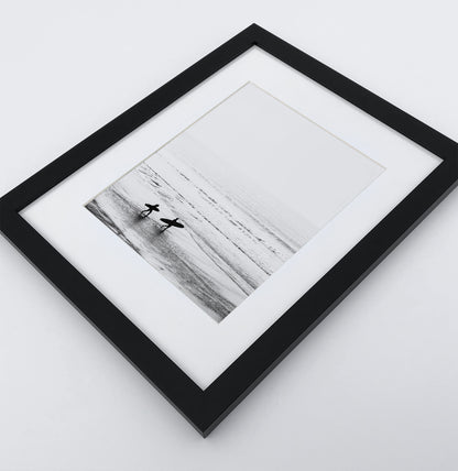 Board Against A Palm, Ocean Surfing 3 Framed Art Prints in b/w