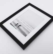 Load image into Gallery viewer, Board Against A Palm, Ocean Surfing 3 Framed Art Prints in b/w
