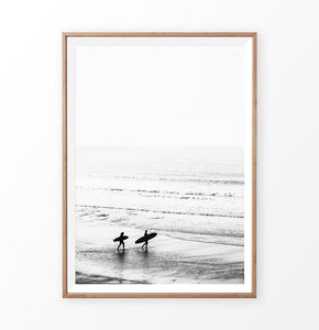Black and White Surfers Photo Print