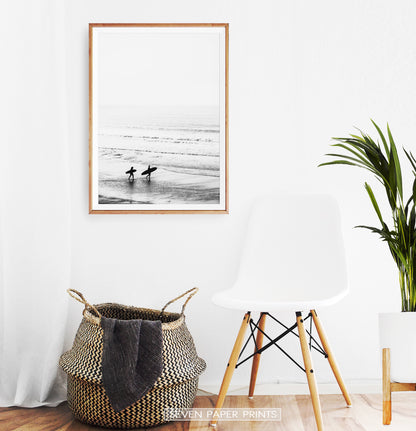 Black and White Surfers Photo Print