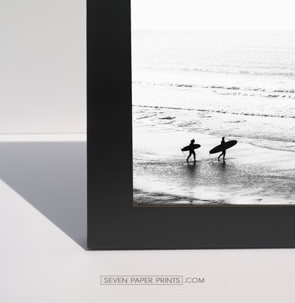 Board Against A Palm, Ocean Surfing 3 Framed Art Prints in b/w