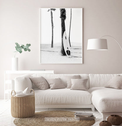 Black and White Retro Surfboard Wall Art
