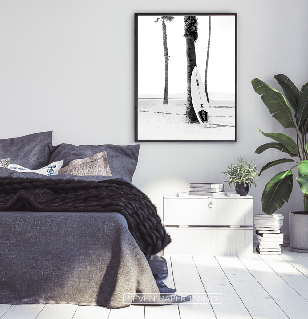 Black and White Retro Surfboard Wall Art