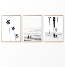 Load image into Gallery viewer, Surfer Photography With Palms in Black and White Set of 3 Pieces 
