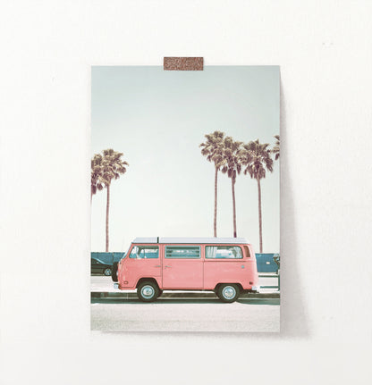 Pink Bus California Palm Beach Wall Art