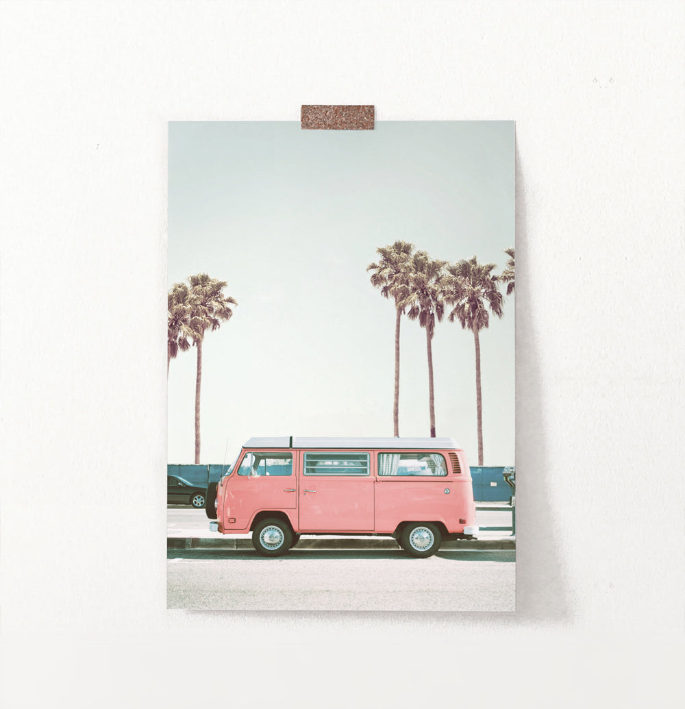 Pink Combi Van California Beach Wall Art – Seven Paper Prints