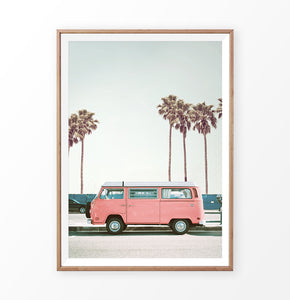 Pink Retro Van on the Beach Road