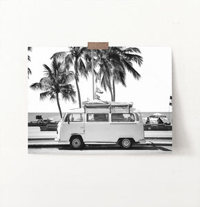 Black And White Retro Combi Bus Print